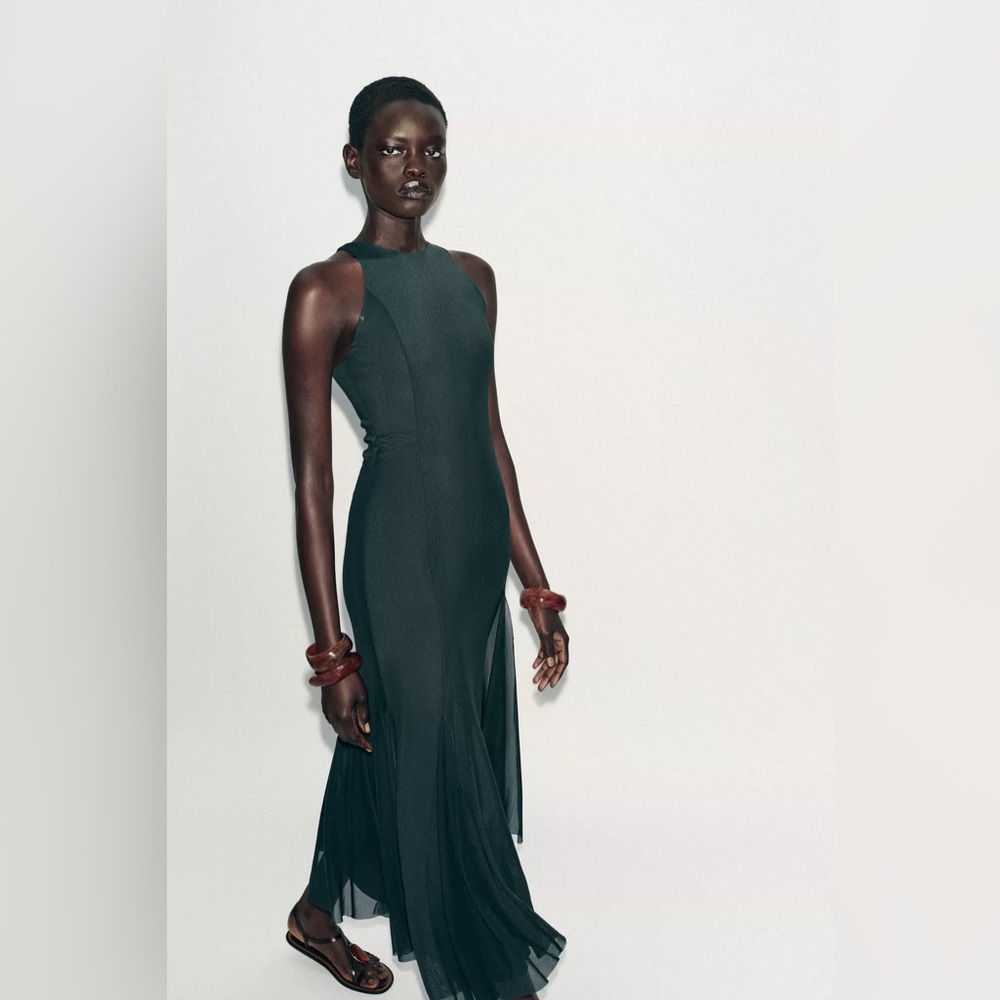 ZARA LONG TULLE GODET DRESS - Picture 2 of 7
